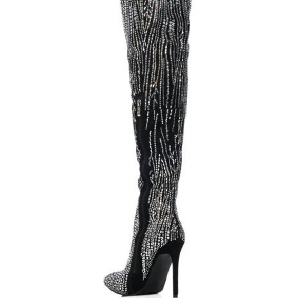 AZALEA WANG " GLAZED GLAMOUR " RHINESTONE SPARKLE STILETTO BLACK BOOT(BRAND NEW! - Picture 3 of 6